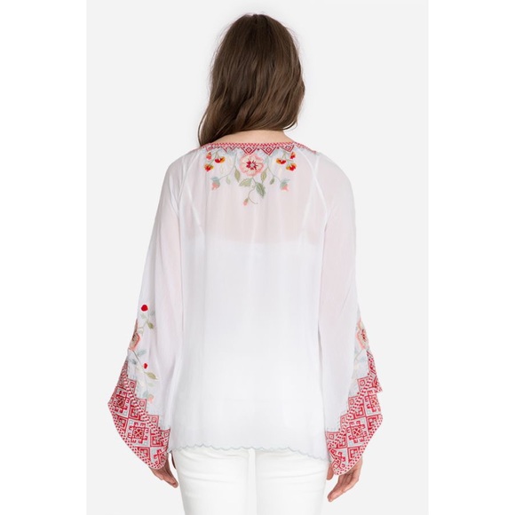 Johnny Was Off White, Coral, and Green Rayon Grace Floral Top. Size Small.  NWT - Picture 10 of 11